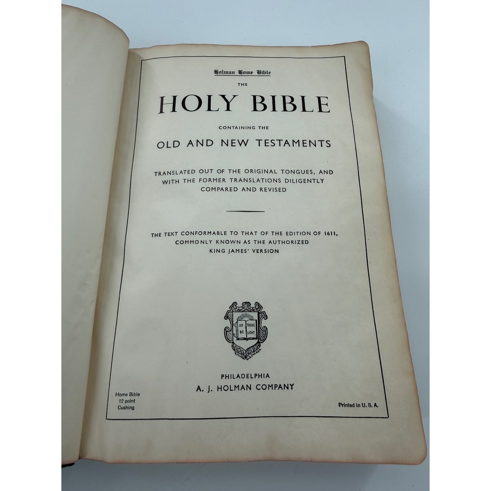 Vintage Holman Holy Bible KJV Genuine Morocco Leather Black Thumb Index 12pt